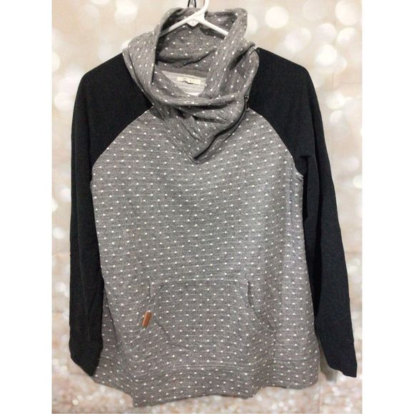 Maurice’s Size Small Zip Cowl Neck Sweatshirt Top Gray White Swiss Dot - Picture 4 of 12